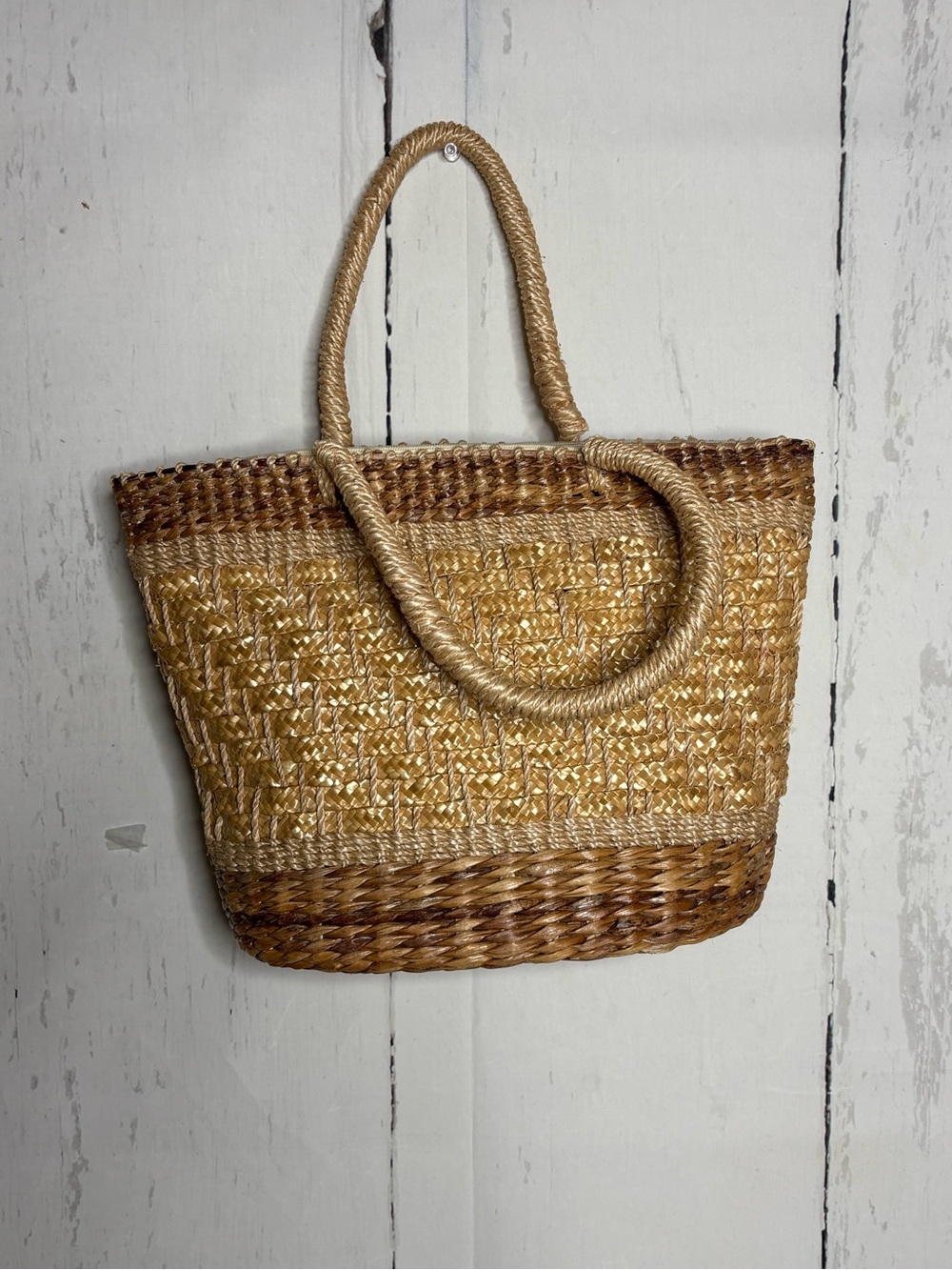 Woven Straw Tote Bag in Natural Brown
